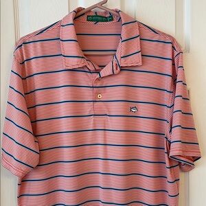 Southern Tide Striped Polo Shirt - Orange and Blue Men’s XL